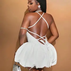 Sexy Women Summer Backless Bandage Bubble Skirt