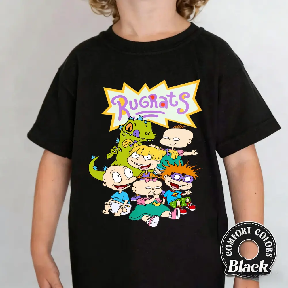 Men's 100% Cotton Rugrats Cartoon Short-Sleeve T-Shirt - Funny Graphic Tees, Comfy Shirt, Graphic Fashion Tee, Cartoon Character Design, Casual Wear, Breathable, Relaxed Fit, Cartoon Character Men's Short-Sleeve T-Shirts