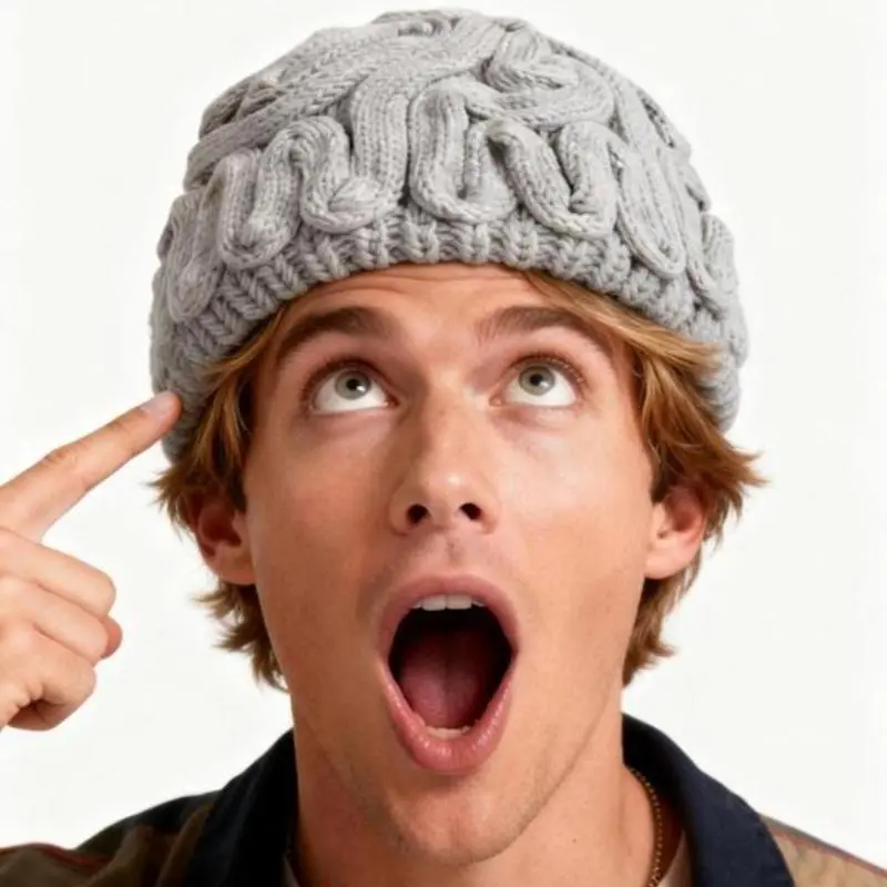 BeadBreath Y2K Brain Design Knit Beanie, Halloween Novelty Oddball Cute Unisex Warm Winter Knitwear