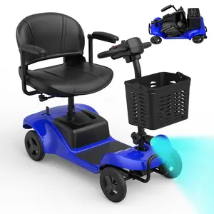 4 Wheel Mobility Scooter for Seniors&Adults- 25 Miles Range, Foldable Powered Electric Wheelchair Device w/600WH Battery,Only 8 lb Weight, Dual Basket, 300 lb Capacity, Compact,Red