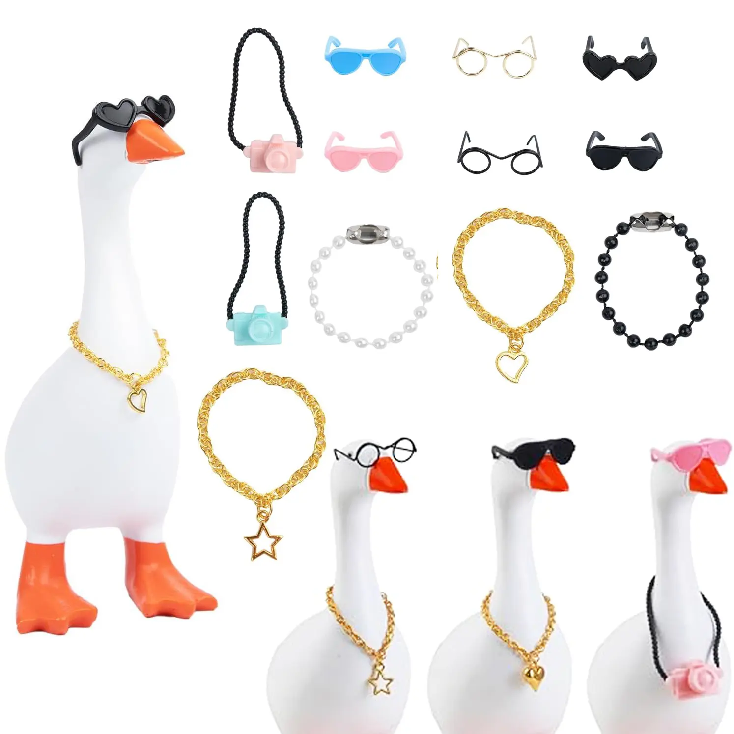 6 Set 7inch Desk Goose Outfits（Excluding geese） Mini Chain Collar and ...