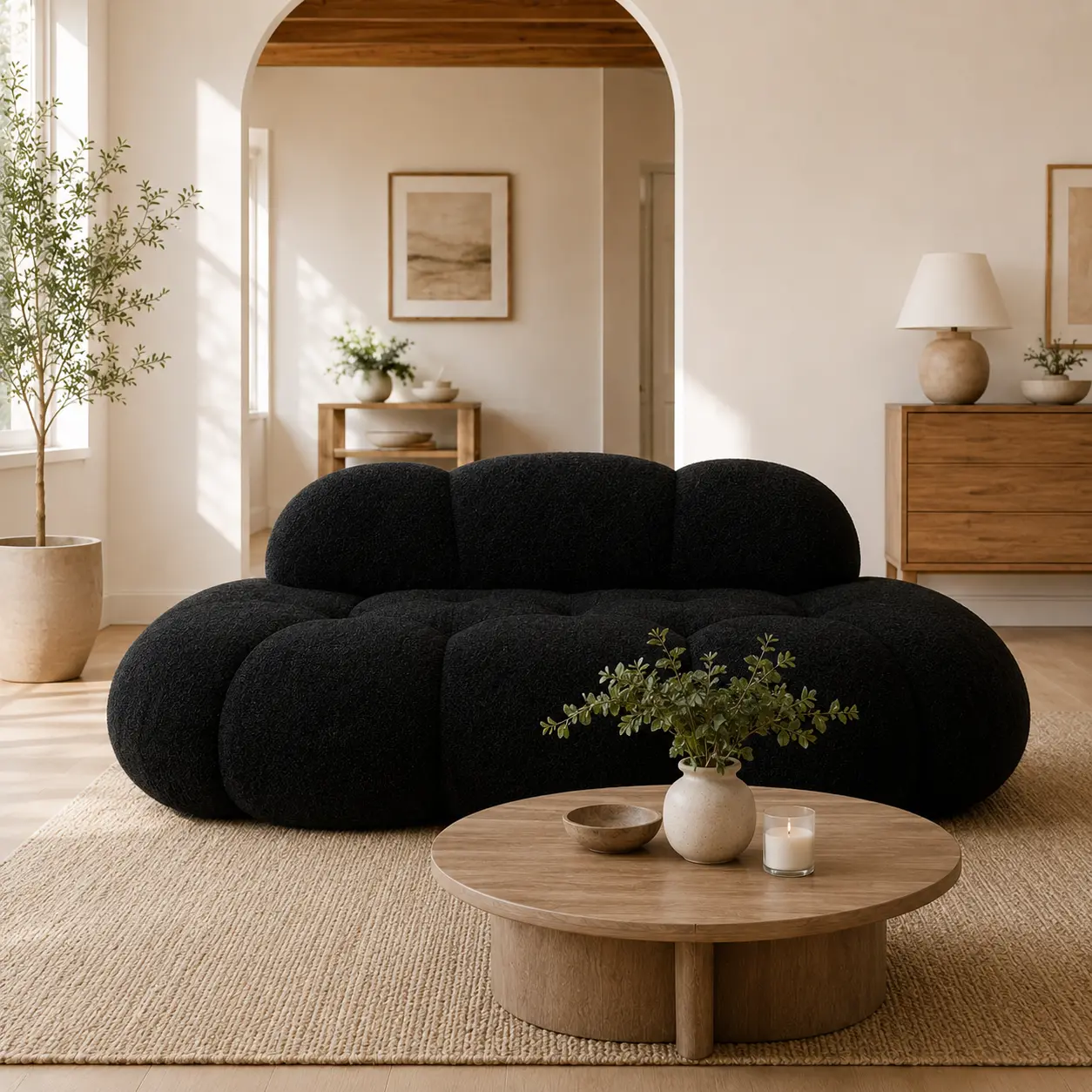 Cloud Bubble Sofa, 3-Seat Sculptural Couch with Elastic Teddy Velvet Upholstery Floor Sofa Lounge Curve Sofa