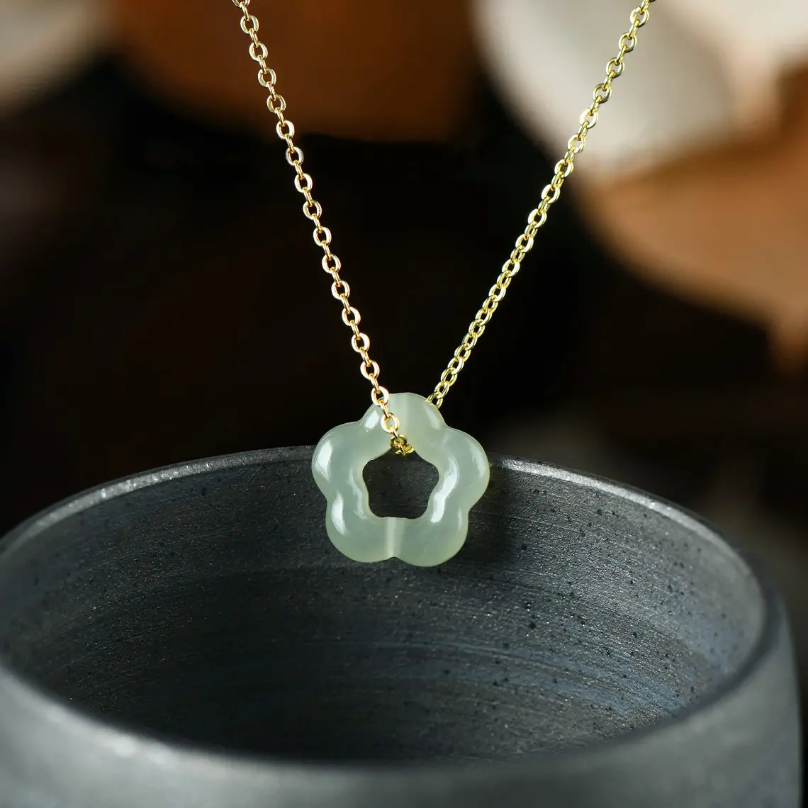 Women's Natural Jade Crystal Flower Pendant Necklace - Gold Plated Jade Gemstone Amulet, Adjustable Gold Chain, 3 Months Warranty, Boho Style Gifts, Can Be Worn Alone or Layered, Daily Wear Jewelry