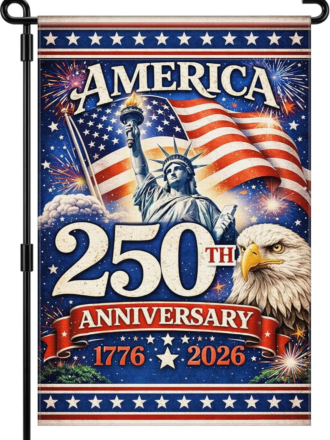 250th Anniversary American Garden Flag, 1776-2026 Commemorative 12*18in Double-Sided Patriotic Banner for 4th of July, Memorial Day, Outdoor Garden Decor, Backyard Display, Backyard Decor