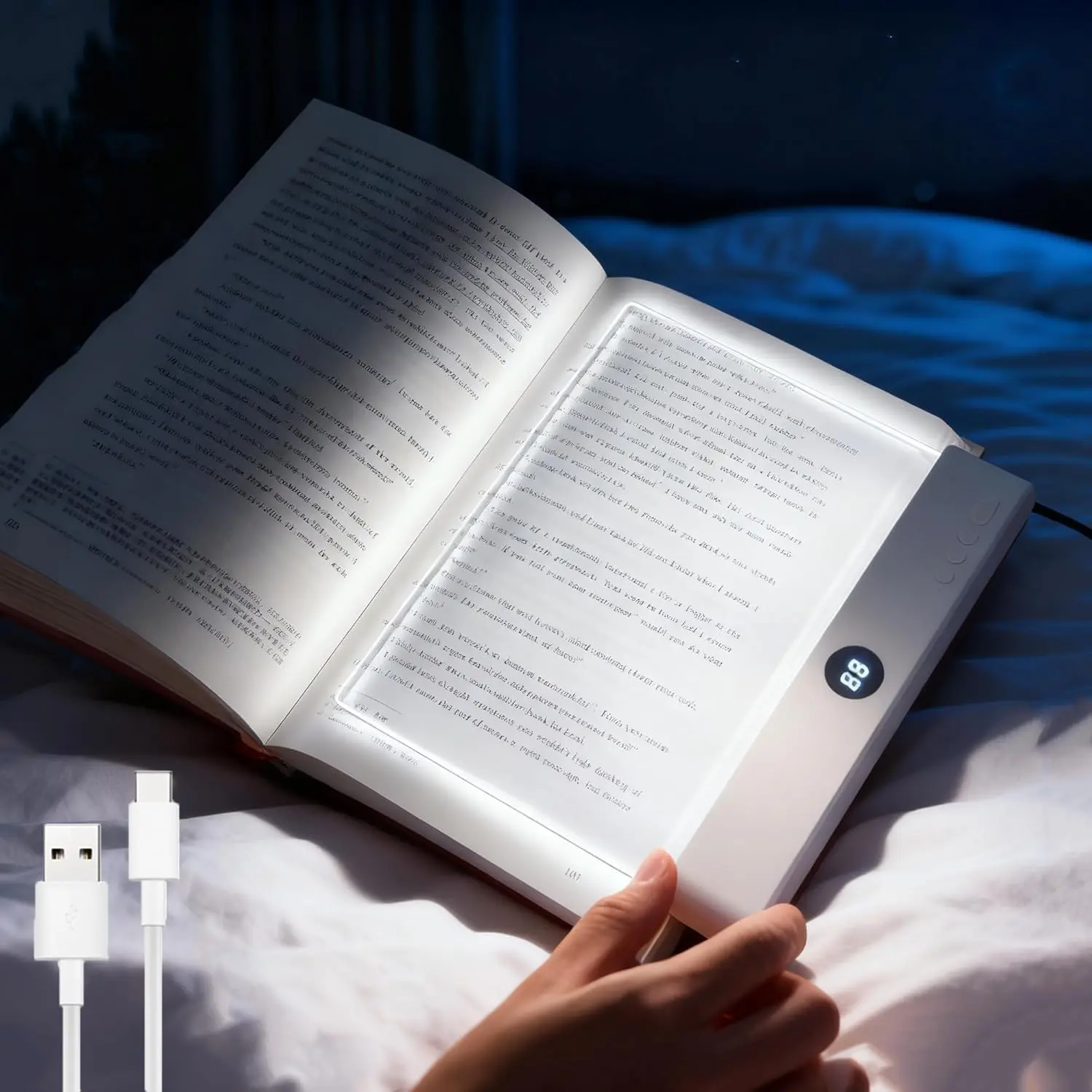 Smart LED Reading Lamp – Rechargeable, Adjustable Brightness & Timer Function, Flat Design Bedside Light for Cozy Night Reading & Unique Reader Gift