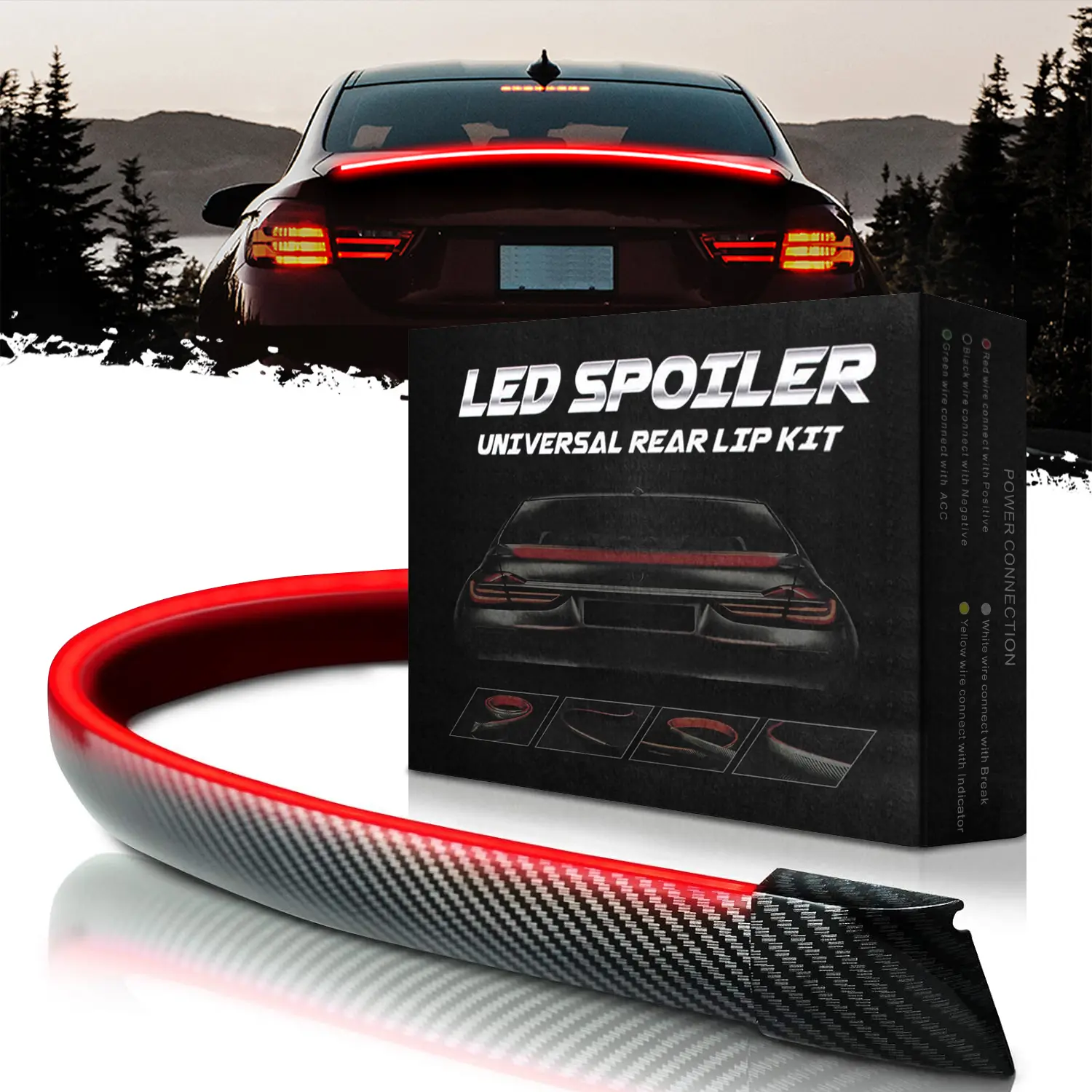 DIBMS Carbon Fiber Car Tail Light, LED Light Strip with Multiple Light Modes, Car Brake DRL Decoration Light, Turn Signal LED Car Tail Light,Carbon Fiber LED Light-Up Car Spoiler. Carbon Fiber LED Car Tail Light Car Lighting Accessories