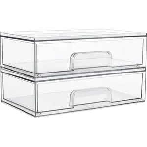 12.1''W Clear Stackable Storage Drawers,2 Pack Acrylic Plastic Organizers Bins for Makeup Palettes, Cosmetics, and Beauty Supplies,Ideal for Vanity, Bathroom,Cabinet,Desk Organization