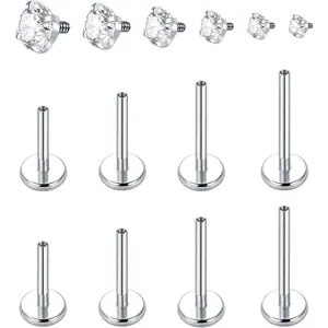 16G 18G Labret  Surgical Steel Internally Threaded Lip Rings Nose Stud Earrings CZ Tragus Medusa Monroe Piercing