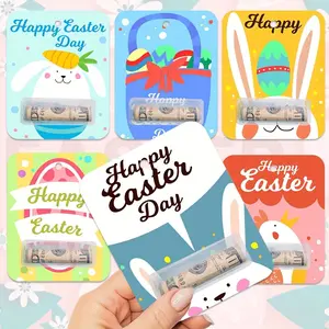 Easter Money Holders for Cash Gift - 6 Sets Bunny Egg Happy Eatser Cards Fun Party Cards Ornaments Party Favors Decoration Easter Basket Stuffers Tag Gift Card DIY Holiday Surprise Gift Card Dollars