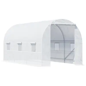 Outsunny 14.6' x 6.6' x 6.6' Walk-In Tunnel Greenhouse, Large Garden Hot House Kit with 6 Roll-up Windows & Roll Up Door, Steel Frame, White