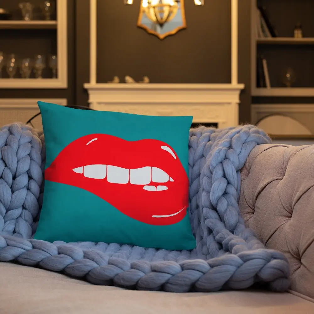 Lips Throw Pillow-Teal