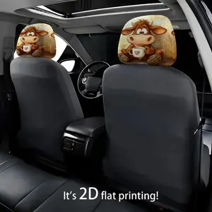 Heart Cup Cow Cute Print Pattern Car Headrest Cover | 2D Flat, Polyester, Universal Fit, Machine Washable, Ideal for Travel/Daily Commute/Car Interior Decoration, Suitable for All Seasons
