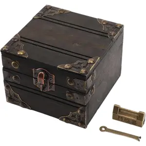 Wooden Treasure Chest Box Vintage Keepsake & Decorative Jewelry Storage Box Large Jewelry & Trinket Holder Organizer with Lock and Key for Home Decoration
