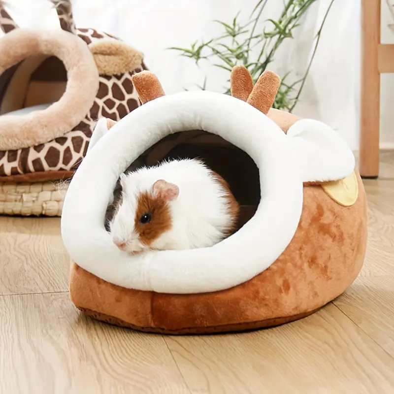 Small Animal Plush Hideaway House - Hamster Cabinet Habitat, No-Assembly, Flannel Lining, Durable Fabric, Warm Safe, Cute Design, Winter-Use Guinea Pig Accessory