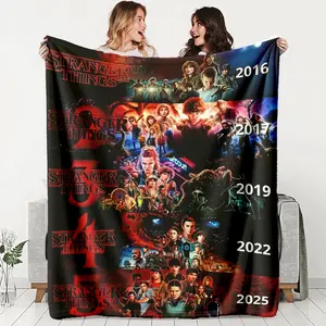 Stranger Things Time Line Character Flannel Blanket, Stranger Things Themed, Soft Lightweight Warm, Perfect for Bedroom Holiday Decor, All Seasons Use