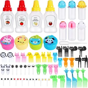 50 count  Bento Box Accessories Including  Picks Mini Condiment Bottles Ketchup Squeeze Bottles, Mini Soy Sauce Container with Funnel for  School Bento Camping Office Accessories ()