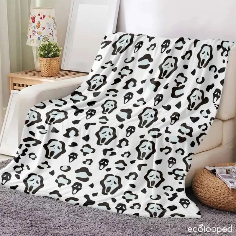 Ghost Face Flannel Throw Blanket - Spooky Leopard Print, Ultra-Soft, Fluffy, Warm, Lightweight - for Couch, Halloween Decoration Gift summerwins
