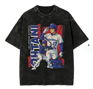Ohtani Dodgers Anime Style Men's T Shirts Washed Funny Tee Shirt Short Sleeve O Neck T-Shirts 100% Cotton Plus Size Clothes