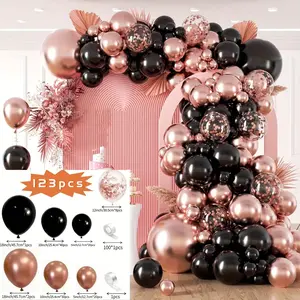 123pcs rose gold, black and confetti balloons set, suitable for weddings, engagements, birthday parties, anniversaries, graduation parties, holiday celebrations, baby showers, dances, party supplies