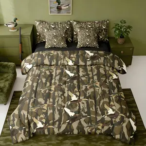 Duck Camo 7 Piece Bedding Set Kids Wild Duck Camouflage Comforter Set with Sheets,Pillowcases & Cushion Cover for Girls Hunter Camo Bed in a Bag Breathable Soft Military Room Decor