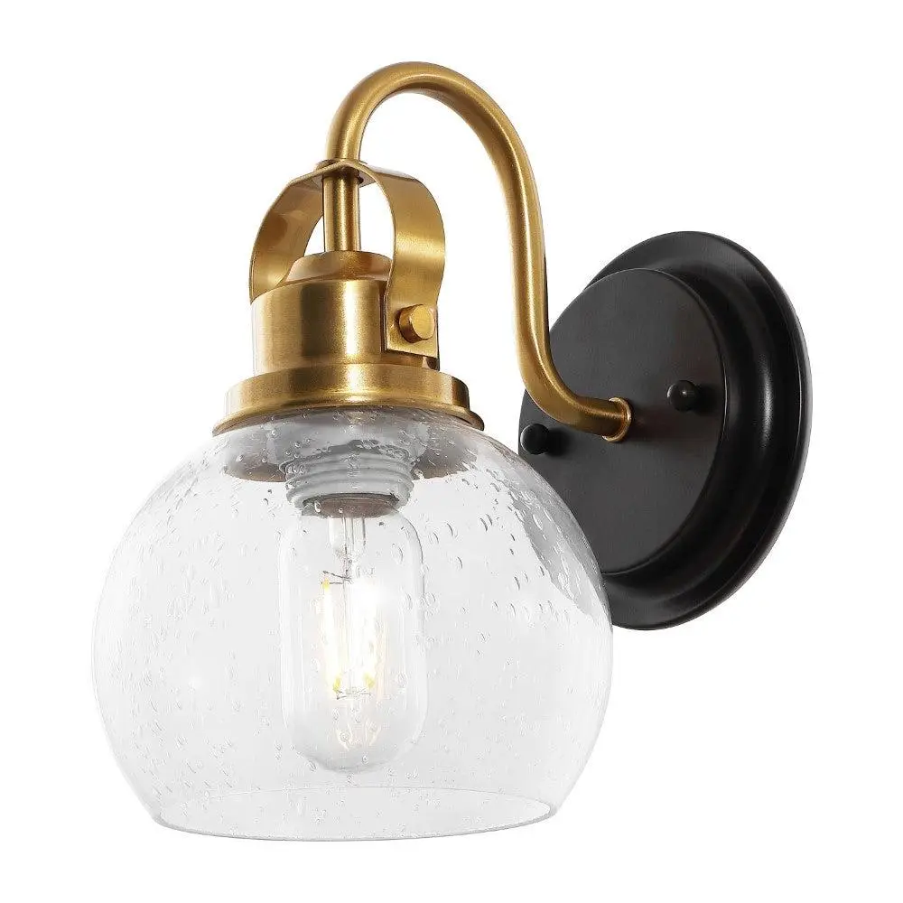 Shirley 6" 1-Light Farmhouse Industrial Metal LED Vanity Light with Seeded Glass Globe Shade