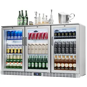 Coolake 53 inch 11.7 cu.ft Back Bar Cooler Commercial Counter Height Beverage Refrigerator with 3 Glass Doors & LED Lighting, Stainless Steel Beer Fridge for Home Bar Restaurant, Sliver, 115V, ETL Approved