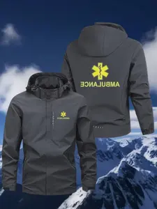 Men's Emt Jacket with Mertl/emt Badge, Full Zip Hooded Windproof Coat, Multi-Pocket Design, All-Season Emergency Technician Uniform