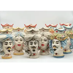 Pair of Moor Heads DAFNE Ceramic Caltagirone cm H.20 L.12 Handcrafted VARIOUS COLORS