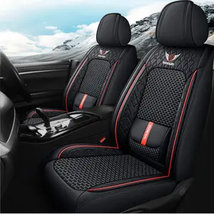 Deluxe 3D Ice Silk Leather Car Seat Cover with Lumbar Support 1 Front/5 Seats Waterproof Breathable Universal Automotive