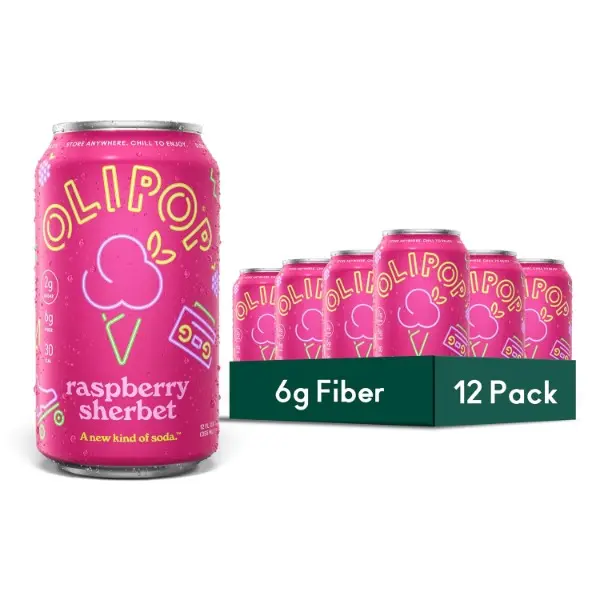 Prebiotic Soda Pop, Raspberry Sherbet, Pantry Pack Packed with Prebiotics, Fiber, and Botanicals, Gluten Free, GMO Free, 12oz (12-Cans) (Packaging May Vary)