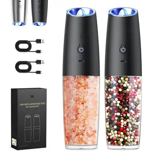 Gravity Electric Salt and Pepper Grinder Set Shakers - UPGRADED RECHARGEABLE 9OZ XL Capacity USB-C No Battery Needed - LED Light One Hand Operation, Adjustable Coarseness Automatic Mill Set