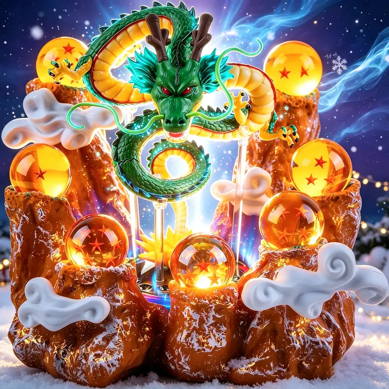 DBZ Dragon Theme Collectible Figurine Set - 4.3cm 7 Crystal Balls, Acrylic Mountain Display Stand, DIY Assembly Resin Statue, Gift Box, Anime Home Furniture Decoration for Adorn & Decor, Christmas/Father's Day Gift for Him