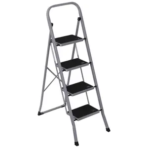 Zeny 4-Step Folding Ladder Steel Stool 300lbs Load Capacity Non-Slip Gray & Black with Handgrip for Indoor & Outdoor Use