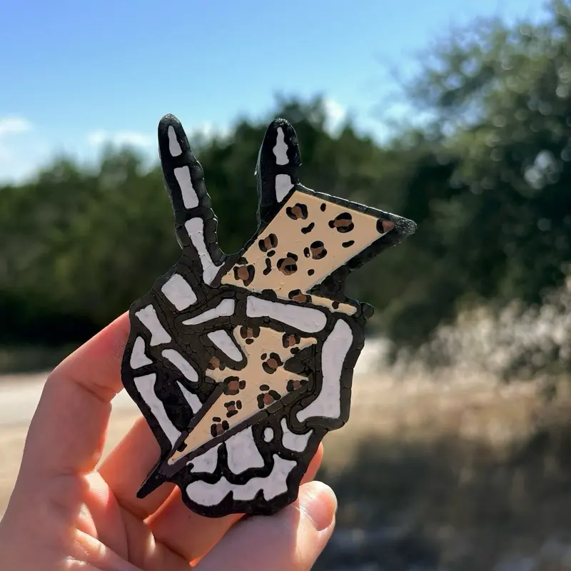 Skeleton Hand Holding Thunder Bolt Car Freshies Leopard Print Design Unique Automotive Scent