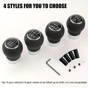 Aluminum + PU Leather Manual Gear Shifter, Universal Car Modification, 5/6 Speed, Includes 4 Adapters, Fits Most Vehicles