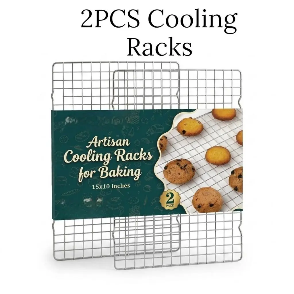 2PCS Stainless Steel Cooling Racks for Baking & Cooking – 15x10 Inch Heavy Duty Wire Rack Set, Oven & Dishwasher Safe, Fits Jelly Roll Sheet Pan