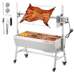 VEVOR Upgrade Rotisserie Grill,  35 Inch 90 Lbs Capacity, BBQ Whole Pig Lamb Goat Charcoal Spit Grill, Electric 42W Motor Stainless Steel Rotisserie Roaster with Lockable Wheels, for Camping Outdoor