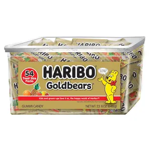 Haribo Goldbears Gummi Candies, 22.8 oz (1.43 lbs) Tub with 54 Packs - 2-Month Supply, Assorted Sweet Fruity Flavors: Pineapple, Lemon, Strawberry, Wax, Gelatin, Red 40, Syrups - Fruity Gummy Snack Treat