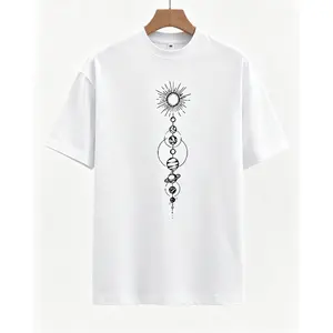 Planet Creative Print Men's Short Sleeve T-Shirt, Casual Round Neck Top, Versatile And Comfortable Tee, Spring& Summer Collection