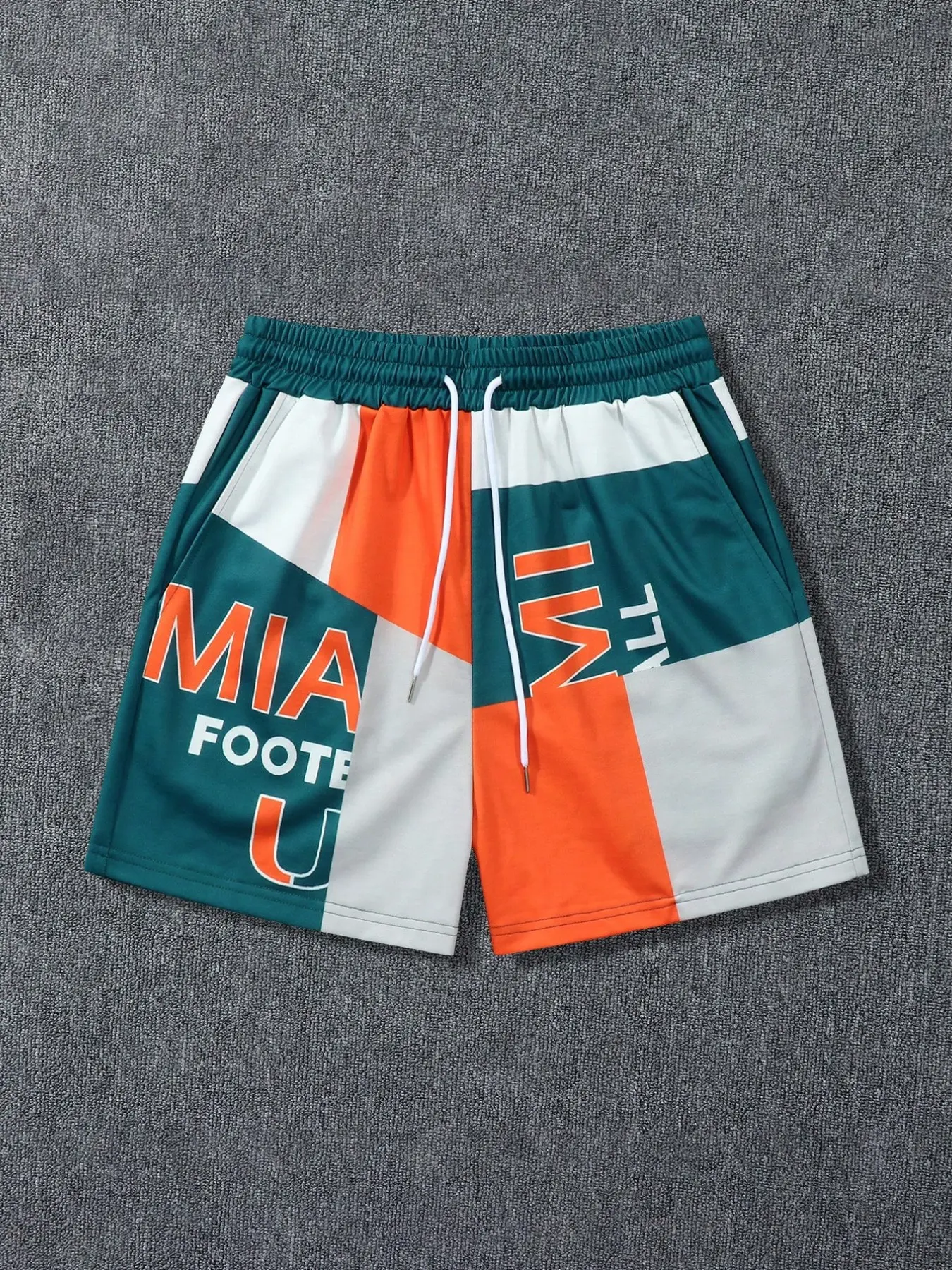 Men's Summer Miami Style Loose Fit Five-Quarter Athletic Shorts Activewear, American Miami Football Print, Comfortable Fabric, Versatile Men's Pants