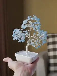 nature crystal money tree aquamarine amethyst rose quartz fluorite Natural Stone for Home Office Decor, Gift Interior, Chakra Balancing & Reiki Healing