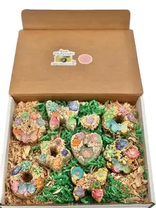 Box of 8 Hanging Premium Birdseed Ornaments - EDIBLE Flowers, Bumblebees & Butterflies - 3 Seed Blends - 100% SAFE For The Birds To Eat - Organic Bird Feeders - Handcrafted in the U.S.A.