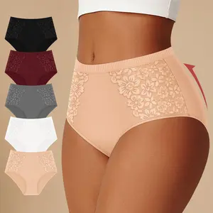 【Cotton】Morelect 5 Pcs High Waisted Cotton Underwear for Women, Lace Floral Trim Bikini, Ultra Soft Comfort Fit, Breathable Lightweight, Summer Everyday Panties,mothersdaygift.