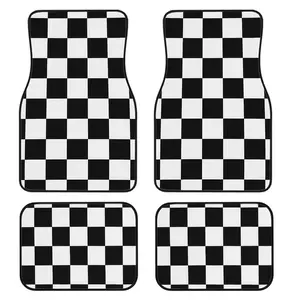 4-Piece Checkered Car Floor Mats Set, Universal Fit, Crystal Velvet, Full Coverage, for Sedan, Truck, Suv, Car Interior Accessories
