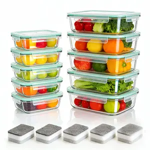 4 Pack Glass Food Storage Containers with Lids Stackable Design for Kitchen Utensils Oven Microwave Freezer Dishwasher Safe BPA-Free Airtight Leakproof Insulated Lunch Compartment Green Rectangle - Durable