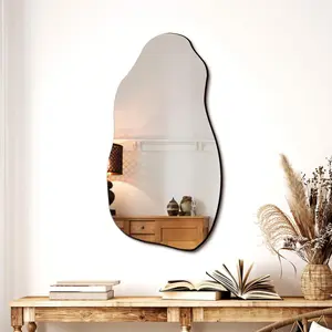 Irregular Asymmetrical Wall Mirror for Living Room Bathroom Entryway, Modern Decorative Mirror Hanging (Hook Style, 31.5'' x 17.7'') Frameless