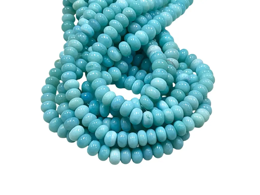 Opal Gemstone Beads, Peruvian Opal Genuine 8mm Rondelle Shape Blue Color Beads Strand for Jewelry Making Handmade Beads Full 16" Long Strands Jewelry Crafts