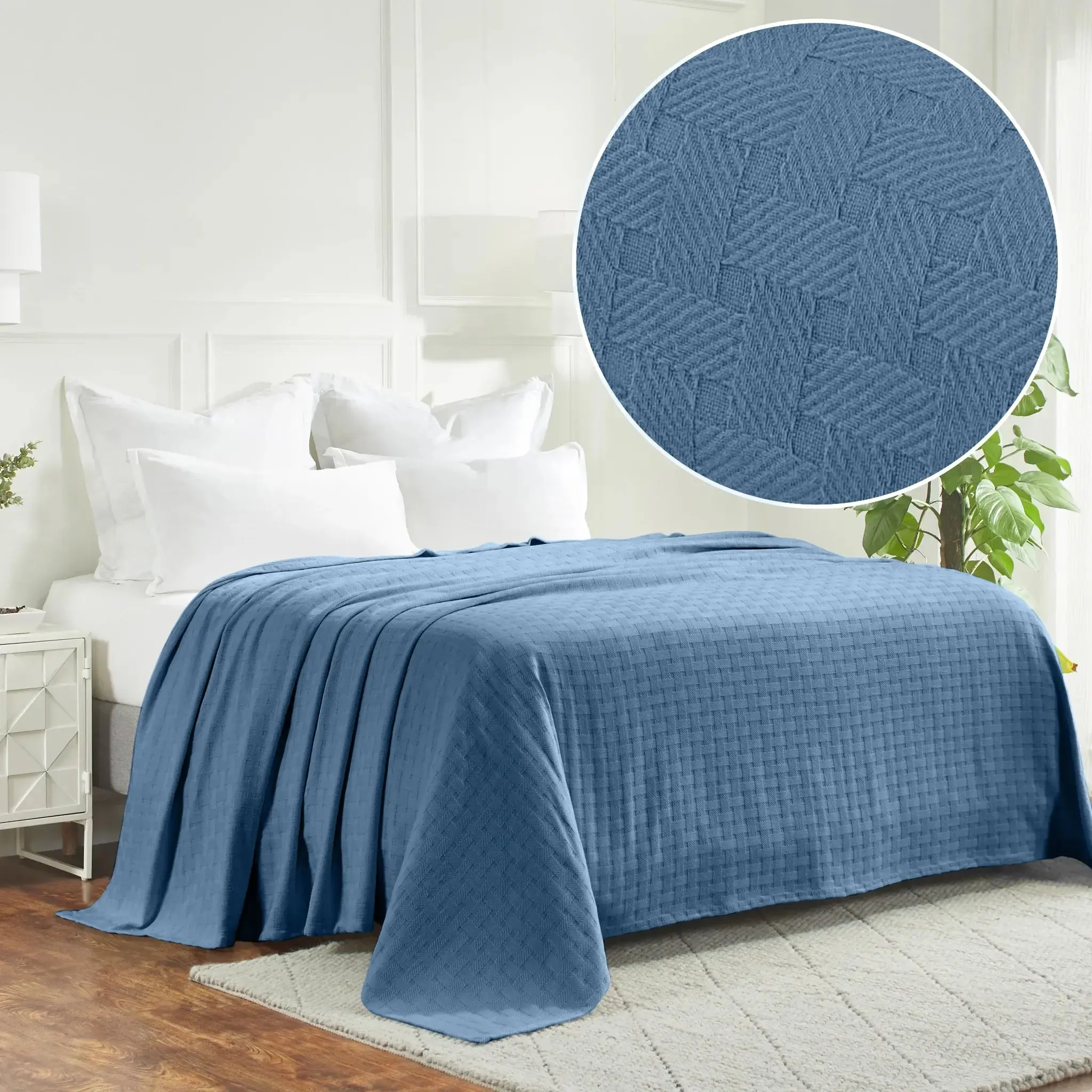 100% Cotton Thermal Blanket – Basketweave All-Season, Lightweight & Breathable