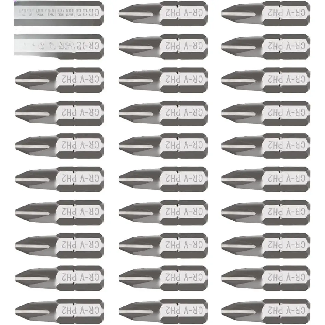 30pc PH2 Phillips#2 Impact Grade Screwdriver Bit Kit, Chrome Vanadium Steel 1/4-in Hex Shank, Socket Fits Most Standard Sockets, Cordless Adap, Consumption & Durability Focused, Tools for Mechanics & Automotive Repairs