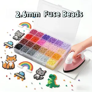 2.6mm 24 Color Fuse Perler Beads Kit DIY Creative Art Craft Set for Phone Charms Animals Projects Screen Free Toy for Kids & Adults Boost Hand-Eye Coordination & Brain Development